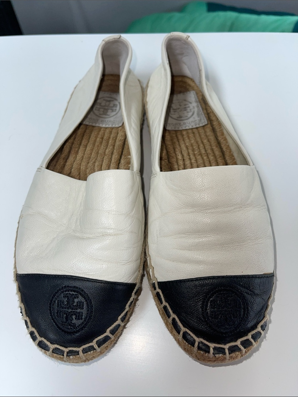 Tory Burch color-block nappa leather cap-toe espadrille flats